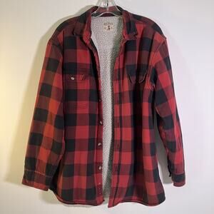 Red Head Jacket Mens Large Red Black Buffalo Plaid Sherpa Lined Flannel Workwear